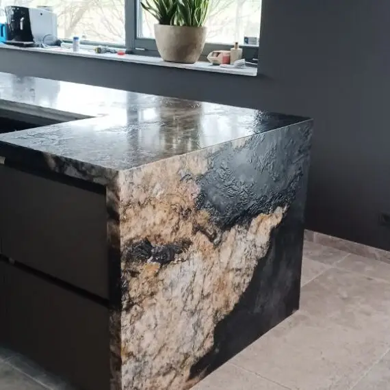 natuursteen, zwart keukenblad